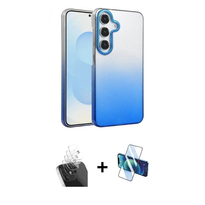 MARSİLYAN™- Galaxy A35 5G Kılıf Kıvılcım Minimal Özel Seri - Siyah 3D Antistatik Cam Ekran Koruyucu + Şeffaf Kamera Lens Koruma Cam