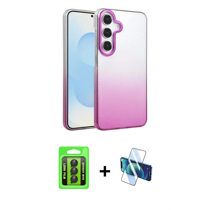 MARSİLYAN™- Galaxy A35 5G Kılıf Kıvılcım Minimal Özel Seri - Siyah 3D Antistatik Cam Ekran Koruyucu + Siyah Raze Metal Kamera Lens