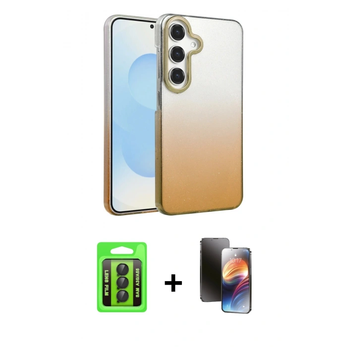 MARSİLYAN™- Galaxy A35 5G Kılıf Kıvılcım Minimal Özel Seri - Siyah 3D Antistatik Mat Seramik Nano Ekran Koruyucu + Raze Metal Kamera Lens - SH