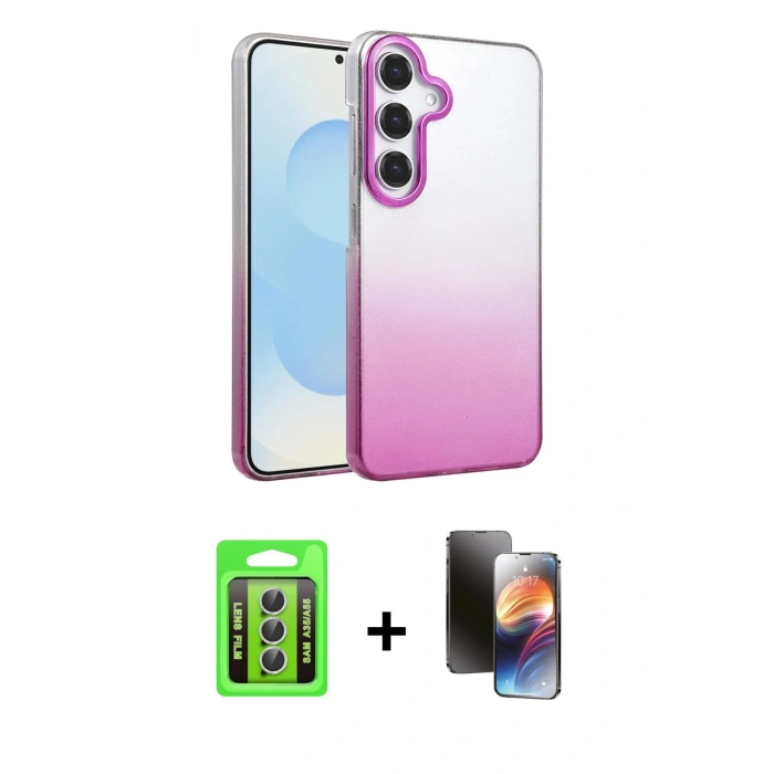 MARSİLYAN™- Galaxy A35 5G Kılıf Kıvılcım Minimal Özel Seri - Siyah 3D Antistatik Mat Seramik Nano Ekran Koruyucu + Raze Metal Kamera Lens - GS