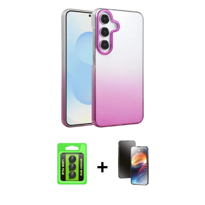 MARSİLYAN™- Galaxy A35 5G Kılıf Kıvılcım Minimal Özel Seri - Siyah 3D Antistatik Mat Seramik Nano Ekran Koruyucu + Raze Metal Kamera Lens - SH