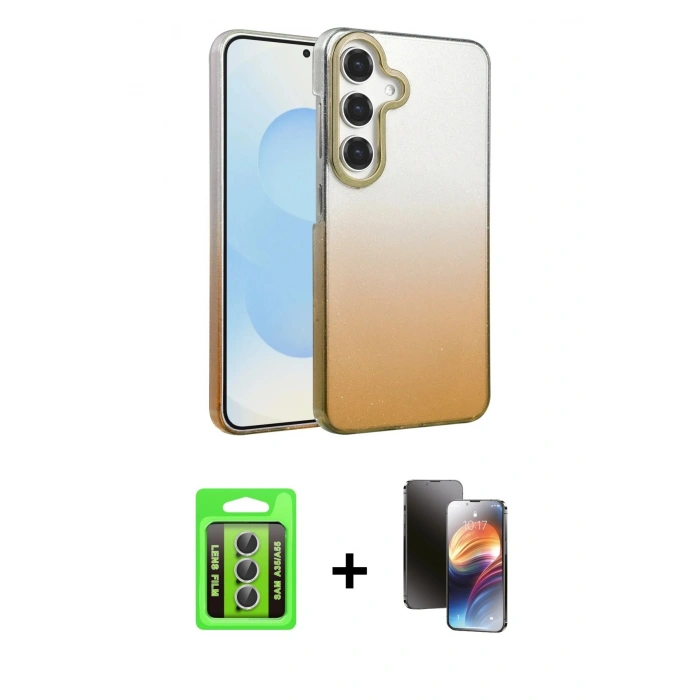 MARSİLYAN™- Galaxy A35 5G Kılıf Kıvılcım Minimal Özel Seri - Siyah 3D Antistatik Mat Seramik Nano Ekran Koruyucu + Raze Metal Kamera Lens - GS