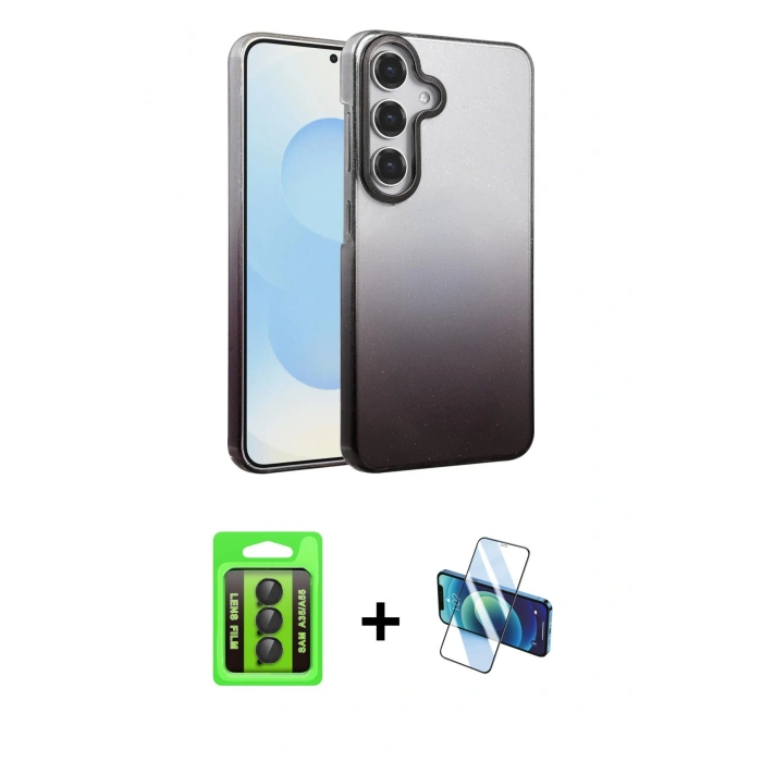 MARSİLYAN™- Galaxy A35 5G Kılıf Kıvılcım Minimal Özel Seri - Siyah 3D Antistatik Seramik Nano Ekran Koruyucu + Siyah Raze Metal Kamera Lens