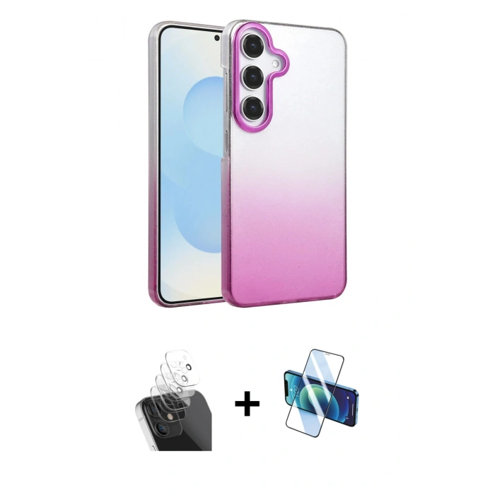 MARSİLYAN™- Galaxy A35 5G Kılıf Kıvılcım Minimal Özel Seri - Siyah 3D Antistatik Seramik Nano Ekran Koruyucu + Şeffaf Kamera Lens Koruma Cam