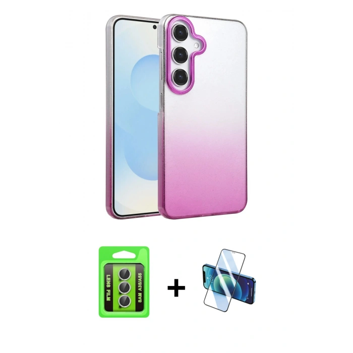 MARSİLYAN™- Galaxy A35 5G Kılıf Kıvılcım Minimal Özel Seri - Siyah 3D Antistatik Seramik Nano Ekran Koruyucu + Gümüş Raze Metal Kamera Lens
