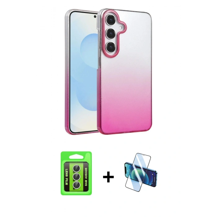 MARSİLYAN™- Galaxy A35 5G Kılıf Kıvılcım Minimal Özel Seri - Siyah 3D Antistatik Seramik Nano Ekran Koruyucu + Gümüş Raze Metal Kamera Lens