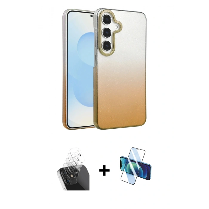 MARSİLYAN™- Galaxy A35 5G Kılıf Kıvılcım Minimal Özel Seri - Siyah 3D Antistatik Seramik Nano Ekran Koruyucu + Şeffaf Kamera Lens Koruma Cam