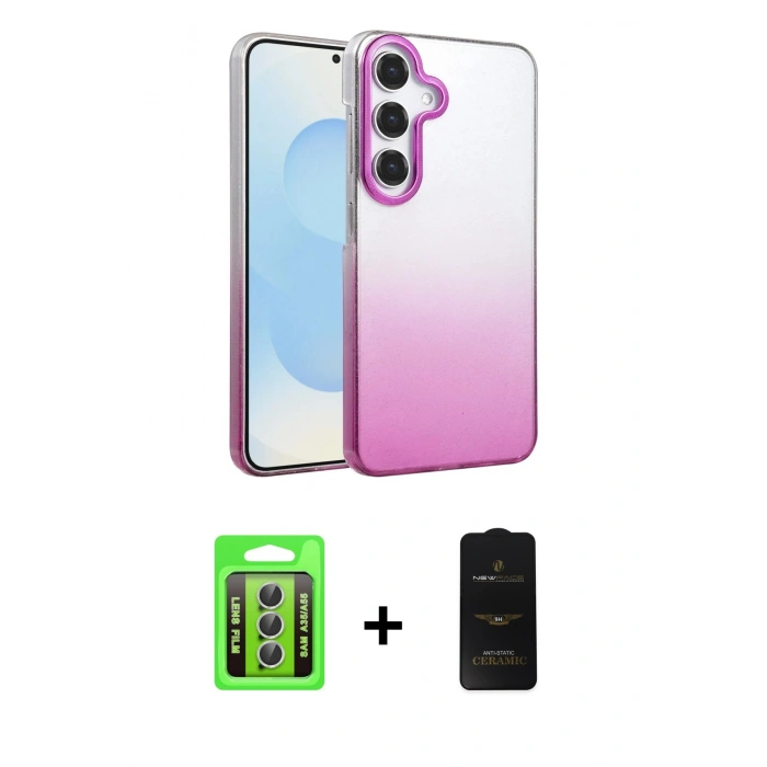 MARSİLYAN™- Galaxy A35 5G Kılıf Kıvılcım Minimal Özel Seri - Siyah 6D Antistatik Mat Seramik Hayalet Nano Ekran Koruyucu + Raze Metal Kamera Lens - GS