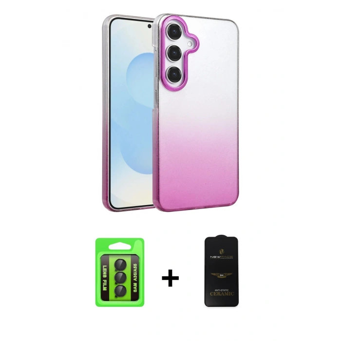 MARSİLYAN™- Galaxy A35 5G Kılıf Kıvılcım Minimal Özel Seri - Siyah 6D Antistatik Mat Seramik Hayalet Nano Ekran Koruyucu + Raze Metal Kamera Lens - SH