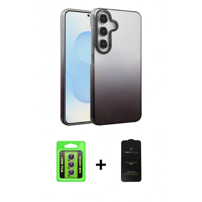 MARSİLYAN™- Galaxy A35 5G Kılıf Kıvılcım Minimal Özel Seri - Siyah 6D Antistatik Mat Seramik Hayalet Nano Ekran Koruyucu + Raze Metal Kamera Lens - GS