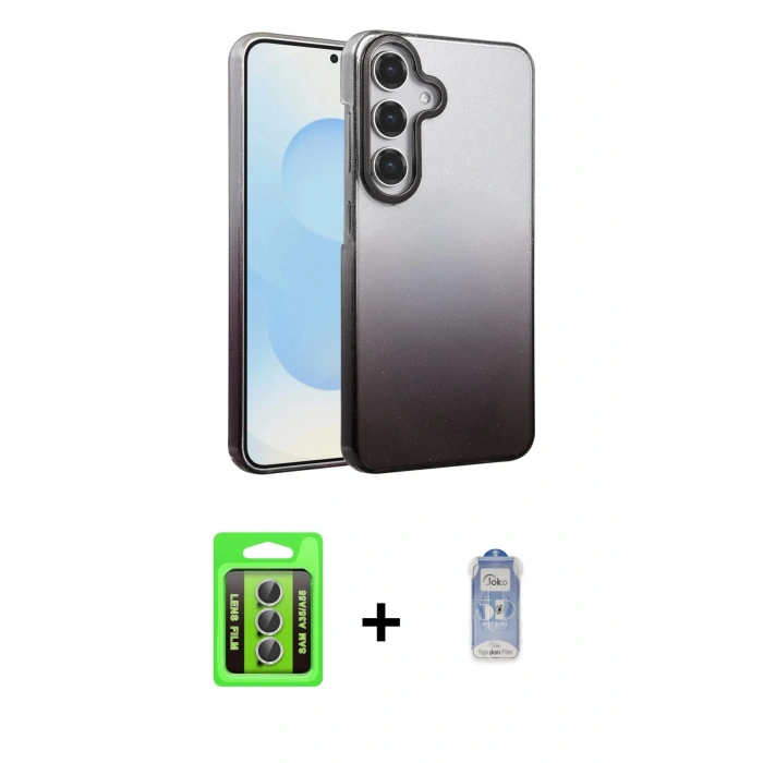 MARSİLYAN™- Galaxy A35 5G Kılıf Kıvılcım Minimal Özel Seri - Siyah Joko Magic 5D Cam + Raze Metal Kamera Lens - GS