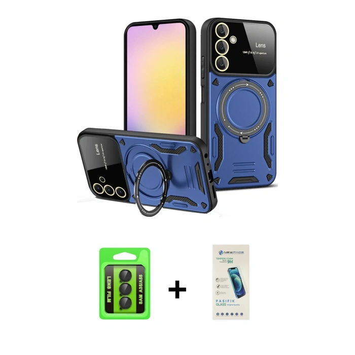 MARSİLYAN™- Galaxy A35 5G Kılıf Kıvılcım Modern Serisi - Şeffaf Pasifik Cam Ekran Koruyucu + Raze Metal Kamera Lens - SH