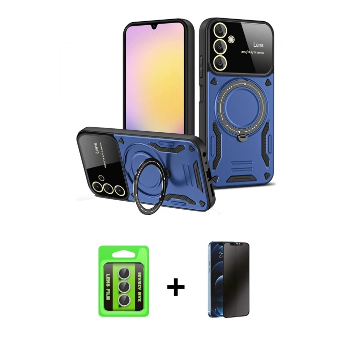 MARSİLYAN™- Galaxy A35 5G Kılıf Kıvılcım Modern Serisi - Siyah 3D Antistatik Hayalet Cam Ekran Koruyucu + Raze Metal Kamera Lens - GS