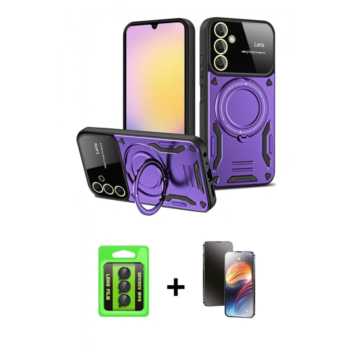 MARSİLYAN™- Galaxy A35 5G Kılıf Kıvılcım Modern Serisi - Siyah 3D Antistatik Mat Seramik Nano Ekran Koruyucu + Raze Metal Kamera Lens - SH