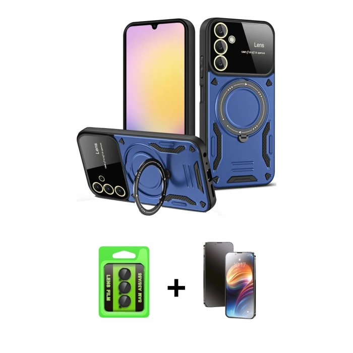 MARSİLYAN™- Galaxy A35 5G Kılıf Kıvılcım Modern Serisi - Siyah 3D Antistatik Mat Seramik Nano Ekran Koruyucu + Raze Metal Kamera Lens - SH