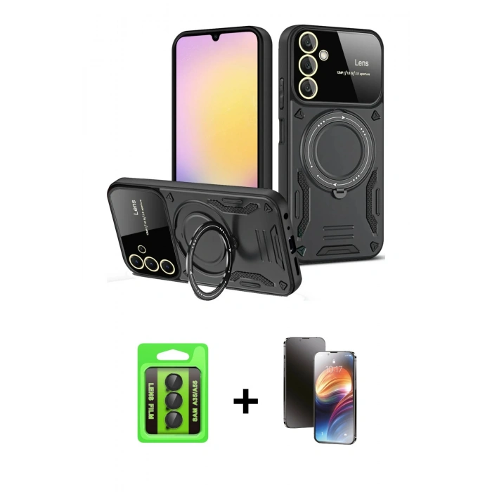 MARSİLYAN™- Galaxy A35 5G Kılıf Kıvılcım Modern Serisi - Siyah 3D Antistatik Mat Seramik Nano Ekran Koruyucu + Raze Metal Kamera Lens - SH