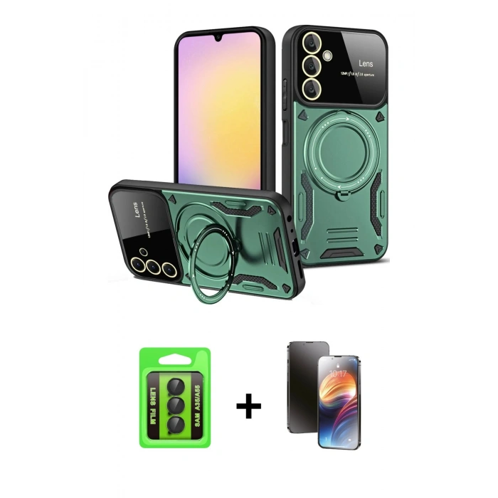 MARSİLYAN™- Galaxy A35 5G Kılıf Kıvılcım Modern Serisi - Siyah 3D Antistatik Mat Seramik Nano Ekran Koruyucu + Raze Metal Kamera Lens - SH