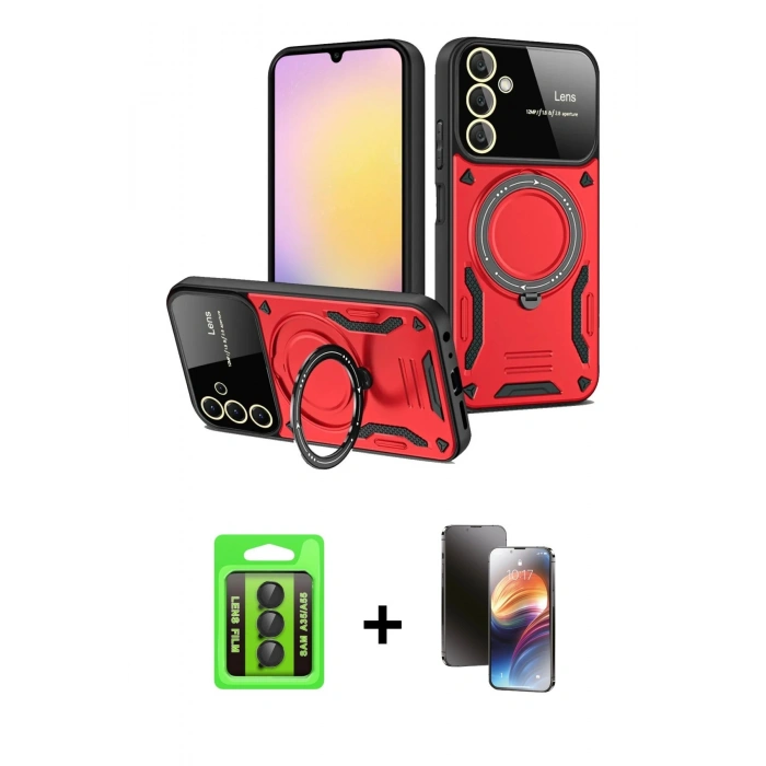 MARSİLYAN™- Galaxy A35 5G Kılıf Kıvılcım Modern Serisi - Siyah 3D Antistatik Mat Seramik Nano Ekran Koruyucu + Raze Metal Kamera Lens - SH