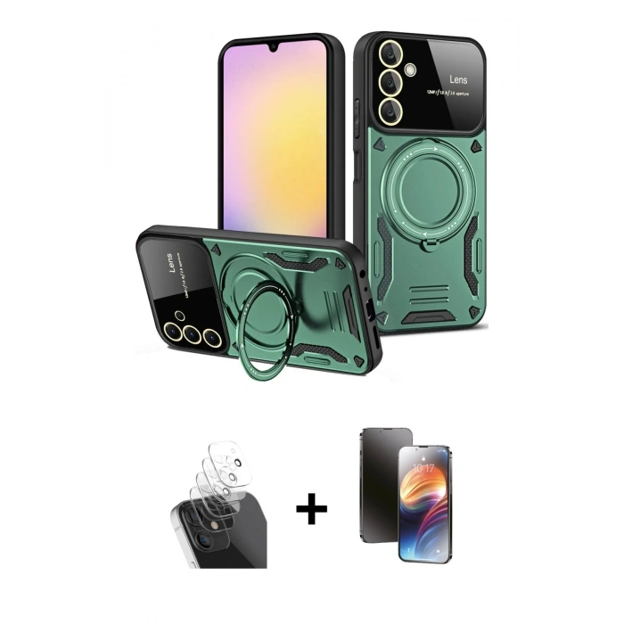 MARSİLYAN™- Galaxy A35 5G Kılıf Kıvılcım Modern Serisi - Siyah 3D Antistatik Mat Seramik Nano Ekran Koruyucu + Şeffaf Kamera Lens Koruma Cam