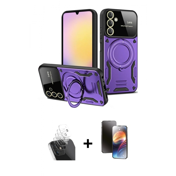 MARSİLYAN™- Galaxy A35 5G Kılıf Kıvılcım Modern Serisi - Siyah 3D Antistatik Mat Seramik Nano Ekran Koruyucu + Şeffaf Kamera Lens Koruma Cam