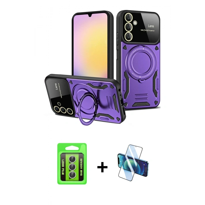 MARSİLYAN™- Galaxy A35 5G Kılıf Kıvılcım Modern Serisi - Siyah 3D Antistatik Seramik Nano Ekran Koruyucu + Raze Metal Kamera Lens - GS