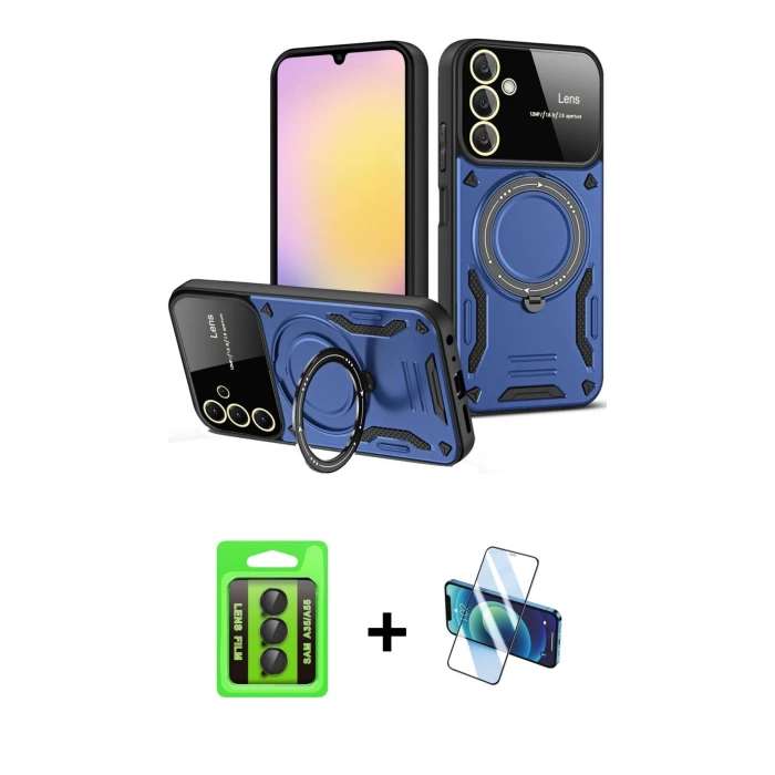 MARSİLYAN™- Galaxy A35 5G Kılıf Kıvılcım Modern Serisi - Siyah 3D Antistatik Seramik Nano Ekran Koruyucu + Raze Metal Kamera Lens - SH