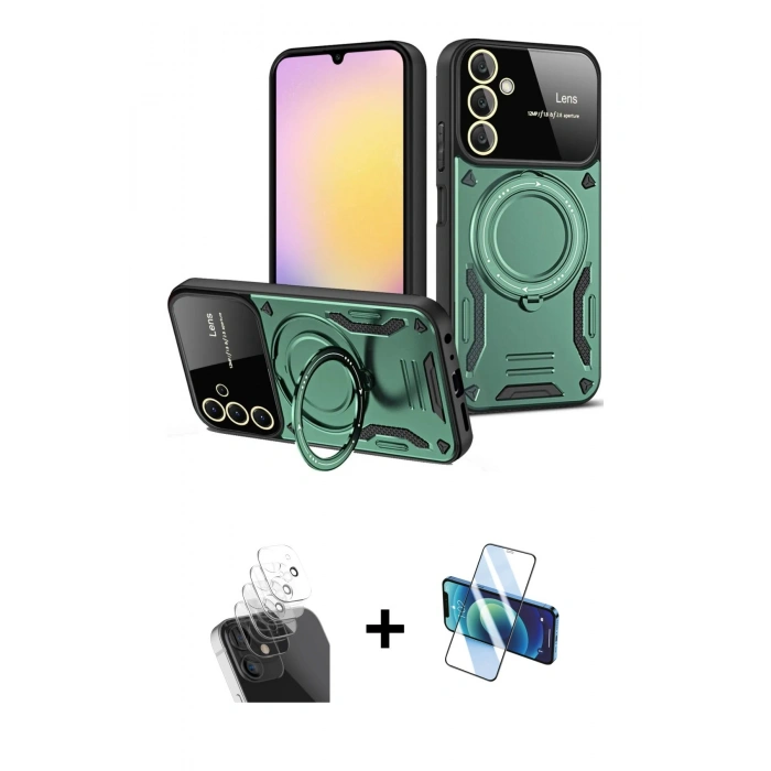MARSİLYAN™- Galaxy A35 5G Kılıf Kıvılcım Modern Serisi - Siyah 3D Antistatik Seramik Nano Ekran Koruyucu + Kamera Lens Koruma Cam - SF
