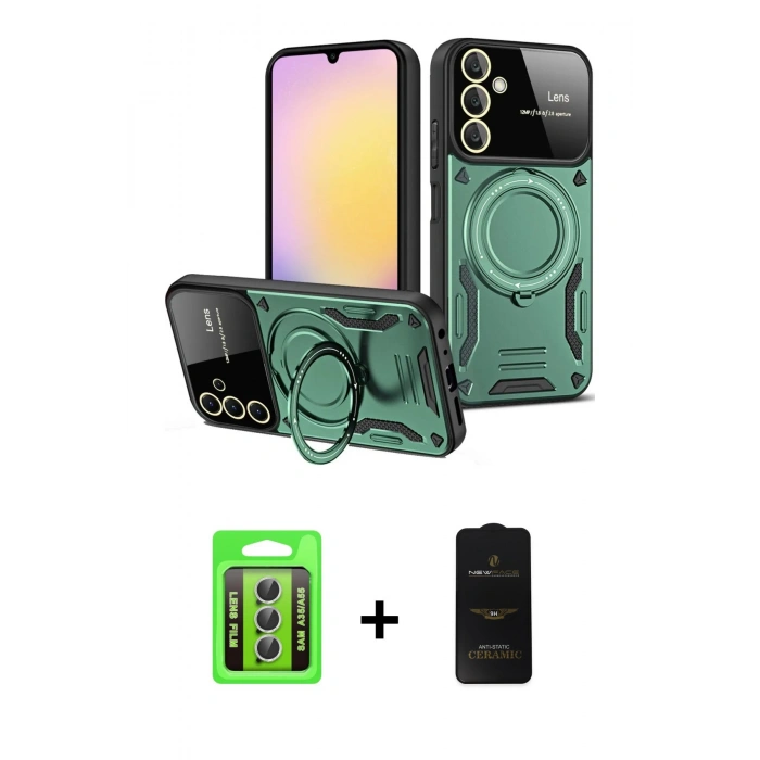 MARSİLYAN™- Galaxy A35 5G Kılıf Kıvılcım Modern Serisi - Siyah 6D Antistatik Mat Seramik Hayalet Nano Ekran Koruyucu + Raze Metal Kamera Lens - GS