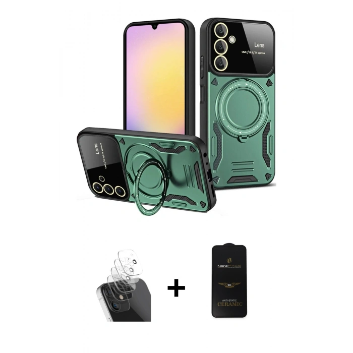 MARSİLYAN™- Galaxy A35 5G Kılıf Kıvılcım Modern Serisi - Siyah 6D Antistatik Mat Seramik Hayalet Nano Ekran Koruyucu + Kamera Lens Koruma Cam - SF