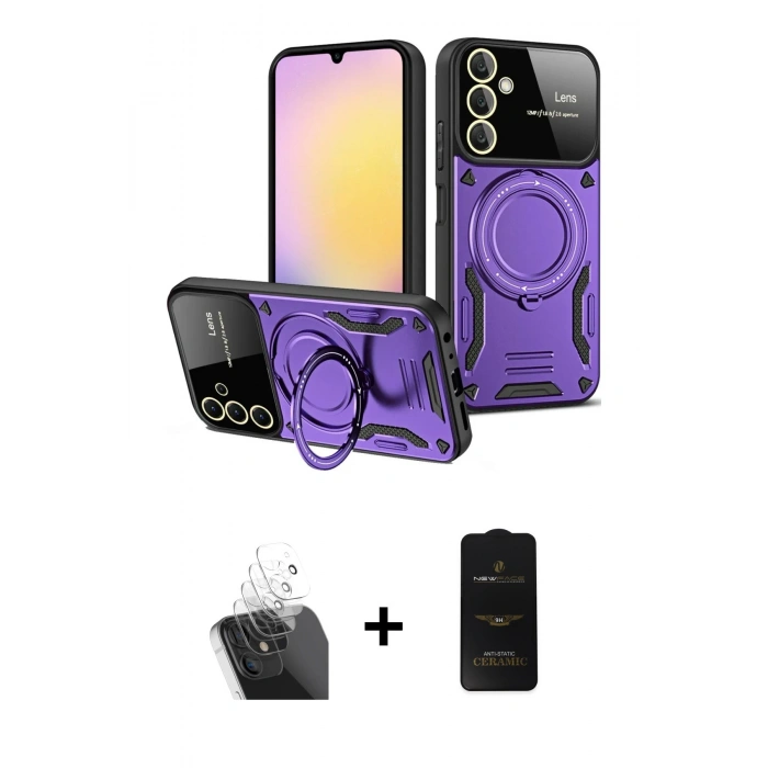 MARSİLYAN™- Galaxy A35 5G Kılıf Kıvılcım Modern Serisi - Siyah 6D Antistatik Mat Seramik Hayalet Nano Ekran Koruyucu + Kamera Lens Koruma Cam - SF