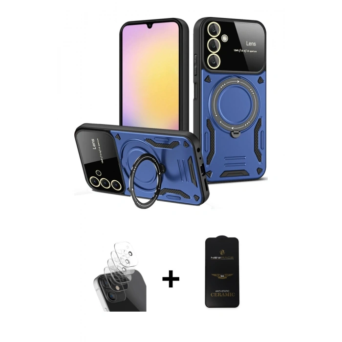 MARSİLYAN™- Galaxy A35 5G Kılıf Kıvılcım Modern Serisi - Siyah 6D Antistatik Mat Seramik Hayalet Nano Ekran Koruyucu + Kamera Lens Koruma Cam - SF
