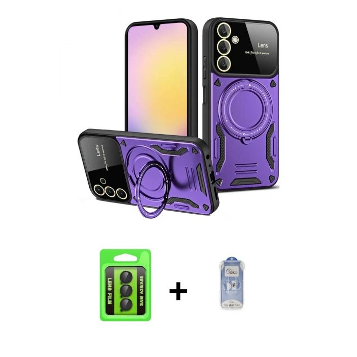 MARSİLYAN™- Galaxy A35 5G Kılıf Kıvılcım Modern Serisi - Siyah Joko Magic 5D Cam + Raze Metal Kamera Lens - SH