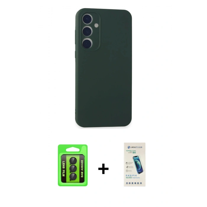 MARSİLYAN™- Galaxy A35 5G Kılıf Kozmos Yansıma Özel Seri - Şeffaf Pasifik Cam Ekran Koruyucu + Siyah Raze Metal Kamera Lens