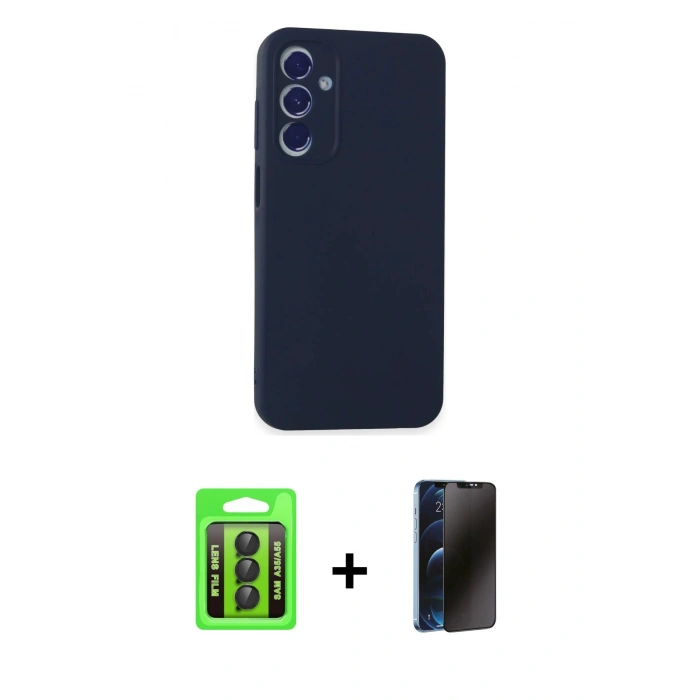 MARSİLYAN™- Galaxy A35 5G Kılıf Kozmos Yansıma Özel Seri - Siyah 3D Antistatik Hayalet Cam Ekran Koruyucu + Raze Metal Kamera Lens - SH