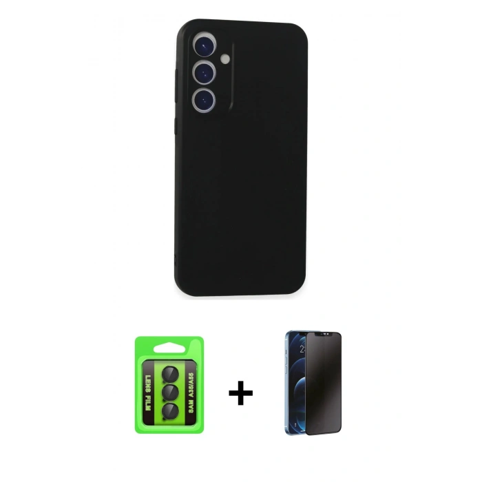 MARSİLYAN™- Galaxy A35 5G Kılıf Kozmos Yansıma Özel Seri - Siyah 3D Antistatik Hayalet Cam Ekran Koruyucu + Raze Metal Kamera Lens - SH