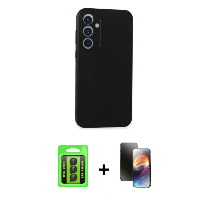 MARSİLYAN™- Galaxy A35 5G Kılıf Kozmos Yansıma Özel Seri - Siyah 3D Antistatik Mat Seramik Nano Ekran Koruyucu + Raze Metal Kamera Lens - SH