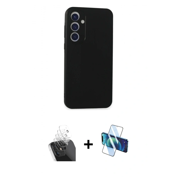 MARSİLYAN™- Galaxy A35 5G Kılıf Kozmos Yansıma Özel Seri - Siyah 3D Antistatik Seramik Nano Ekran Koruyucu + Kamera Lens Koruma Cam - SF