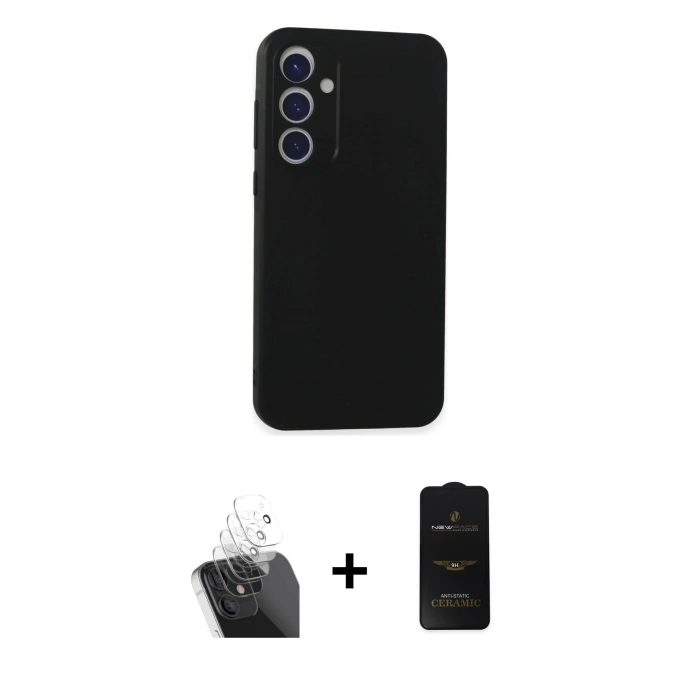 MARSİLYAN™- Galaxy A35 5G Kılıf Kozmos Yansıma Özel Seri - Siyah 6D Antistatik Mat Seramik Hayalet Nano Ekran Koruyucu + Şeffaf Kamera Lens Koruma Cam