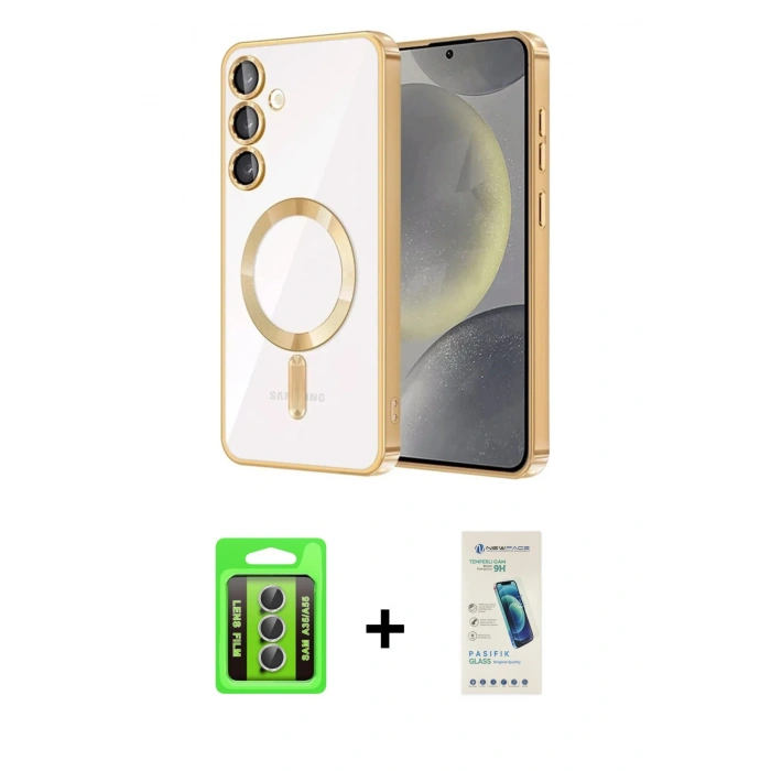 MARSİLYAN™- Galaxy A35 5G Kılıf Nova Işık Özel Seri - Şeffaf Pasifik Cam Ekran Koruyucu + Raze Metal Kamera Lens - GS