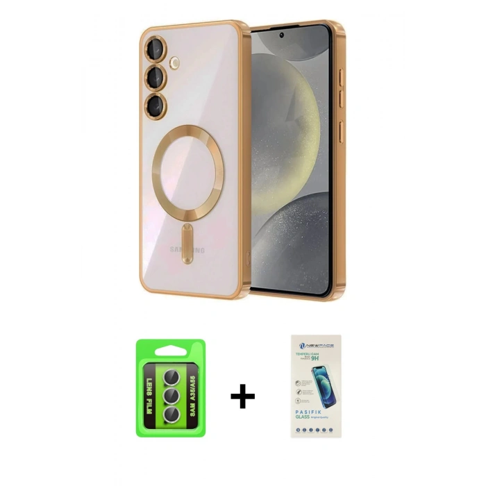 MARSİLYAN™- Galaxy A35 5G Kılıf Nova Işık Özel Seri - Şeffaf Pasifik Cam Ekran Koruyucu + Raze Metal Kamera Lens - GS