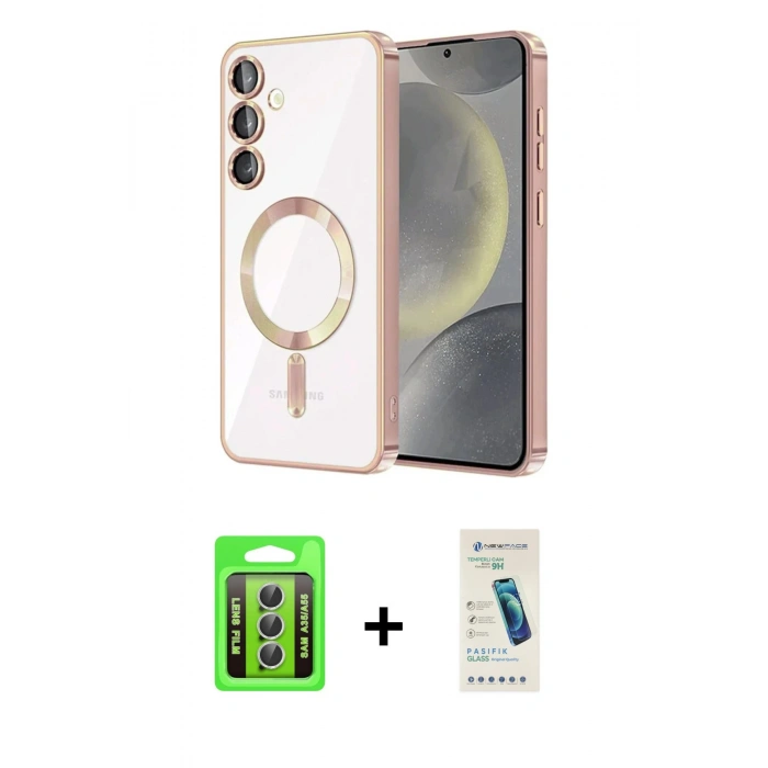 MARSİLYAN™- Galaxy A35 5G Kılıf Nova Işık Özel Seri - Şeffaf Pasifik Cam Ekran Koruyucu + Raze Metal Kamera Lens - GS