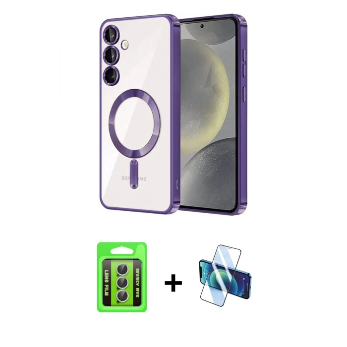 MARSİLYAN™- Galaxy A35 5G Kılıf Nova Işık Özel Seri - Siyah 3D Antistatik Cam Ekran Koruyucu + Raze Metal Kamera Lens - GS