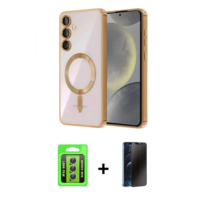 MARSİLYAN™- Galaxy A35 5G Kılıf Nova Işık Özel Seri - Siyah 3D Antistatik Hayalet Cam Ekran Koruyucu + Raze Metal Kamera Lens - GS