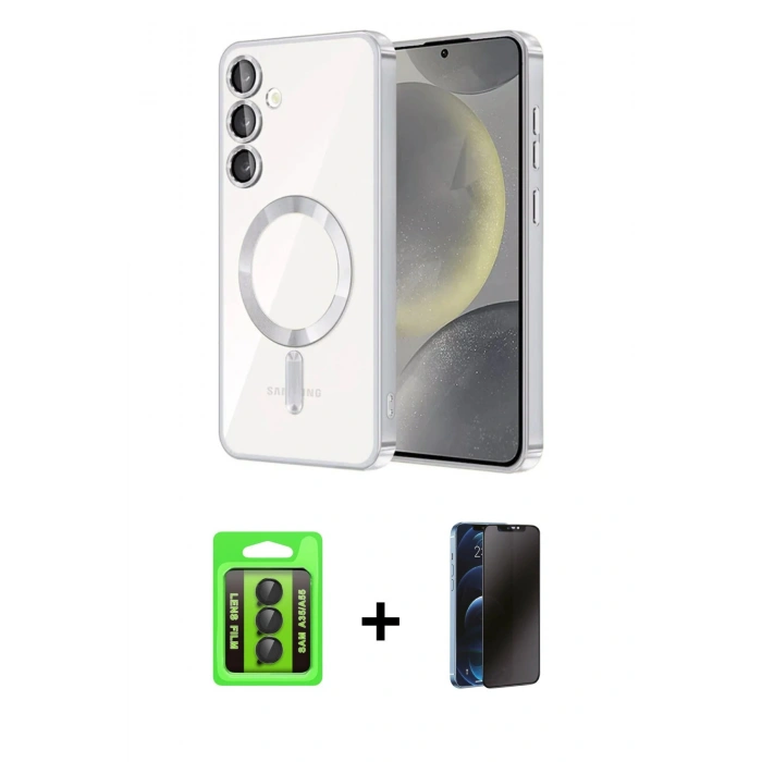 MARSİLYAN™- Galaxy A35 5G Kılıf Nova Işık Özel Seri - Siyah 3D Antistatik Hayalet Cam Ekran Koruyucu + Raze Metal Kamera Lens - SH