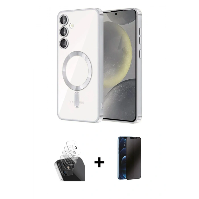 MARSİLYAN™- Galaxy A35 5G Kılıf Nova Işık Özel Seri - Siyah 3D Antistatik Hayalet Cam Ekran Koruyucu + Kamera Lens Koruma Cam - SF
