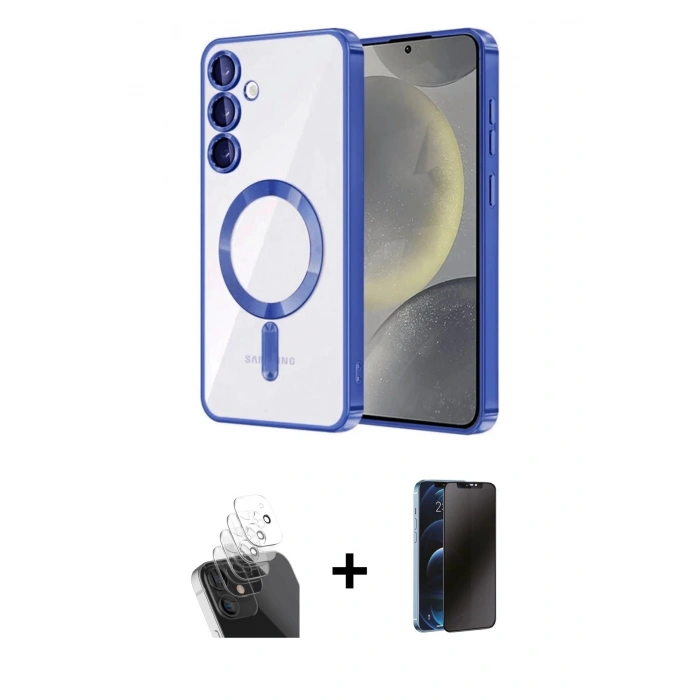 MARSİLYAN™- Galaxy A35 5G Kılıf Nova Işık Özel Seri - Siyah 3D Antistatik Hayalet Cam Ekran Koruyucu + Kamera Lens Koruma Cam - SF