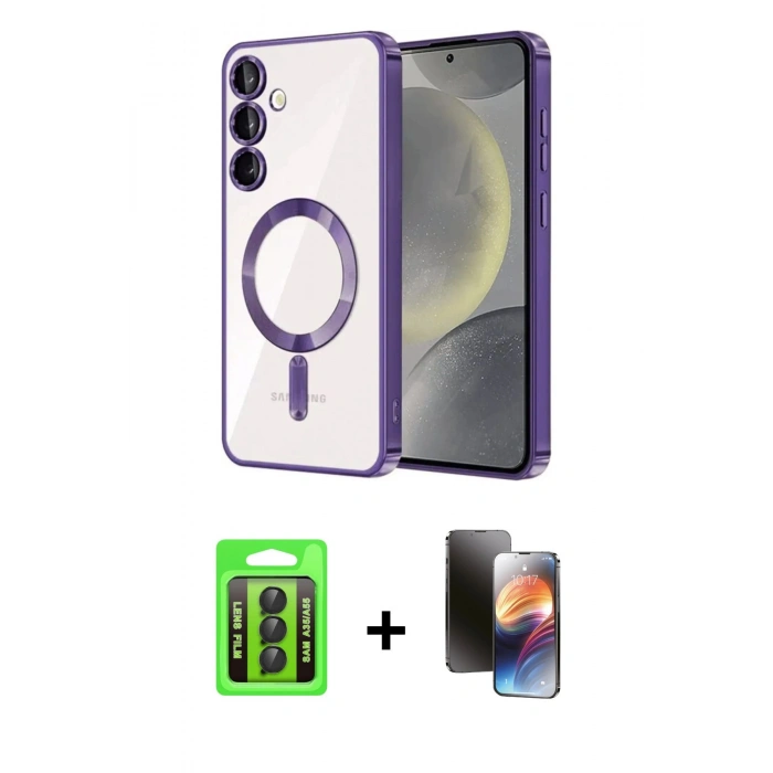 MARSİLYAN™- Galaxy A35 5G Kılıf Nova Işık Özel Seri - Siyah 3D Antistatik Mat Seramik Nano Ekran Koruyucu + Raze Metal Kamera Lens - SH