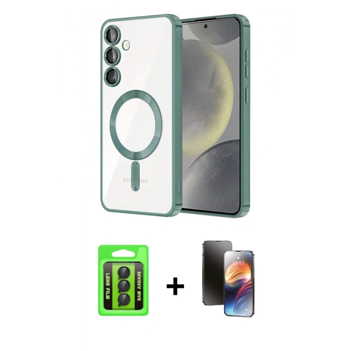 MARSİLYAN™- Galaxy A35 5G Kılıf Nova Işık Özel Seri - Siyah 3D Antistatik Mat Seramik Nano Ekran Koruyucu + Raze Metal Kamera Lens - SH