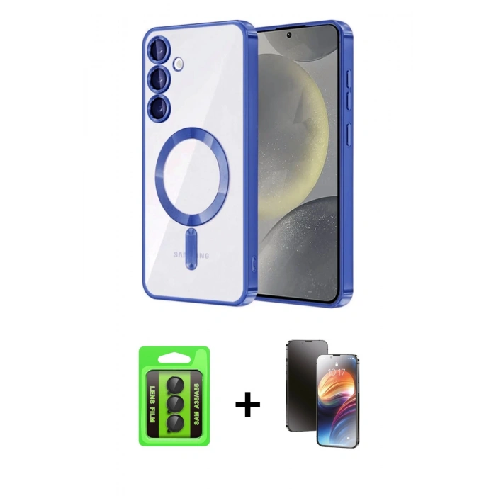MARSİLYAN™- Galaxy A35 5G Kılıf Nova Işık Özel Seri - Siyah 3D Antistatik Mat Seramik Nano Ekran Koruyucu + Raze Metal Kamera Lens - SH