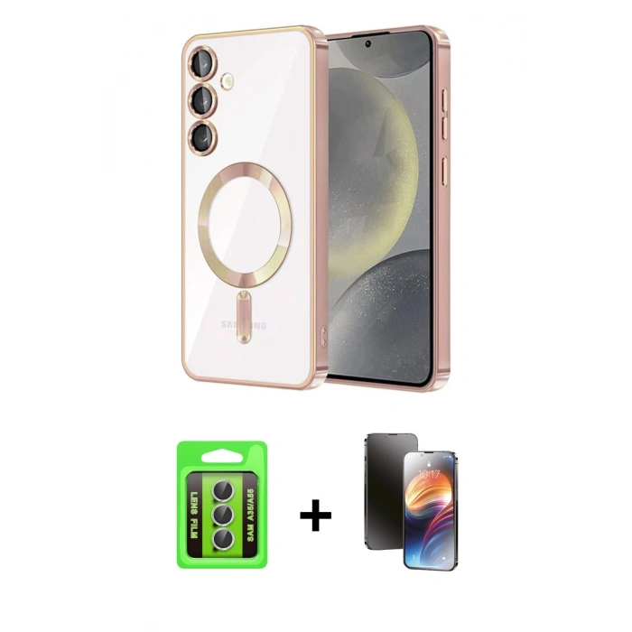 MARSİLYAN™- Galaxy A35 5G Kılıf Nova Işık Özel Seri - Siyah 3D Antistatik Mat Seramik Nano Ekran Koruyucu + Raze Metal Kamera Lens - GS